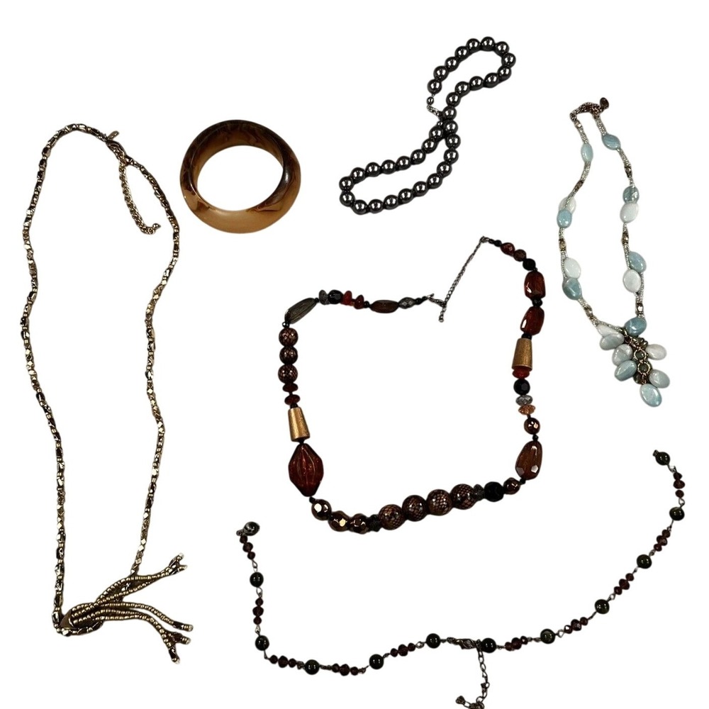 Vintage Eclectic Jewelry‎ Bundle 6pc Resin Bangle Pearl Beaded Tassel Necklaces